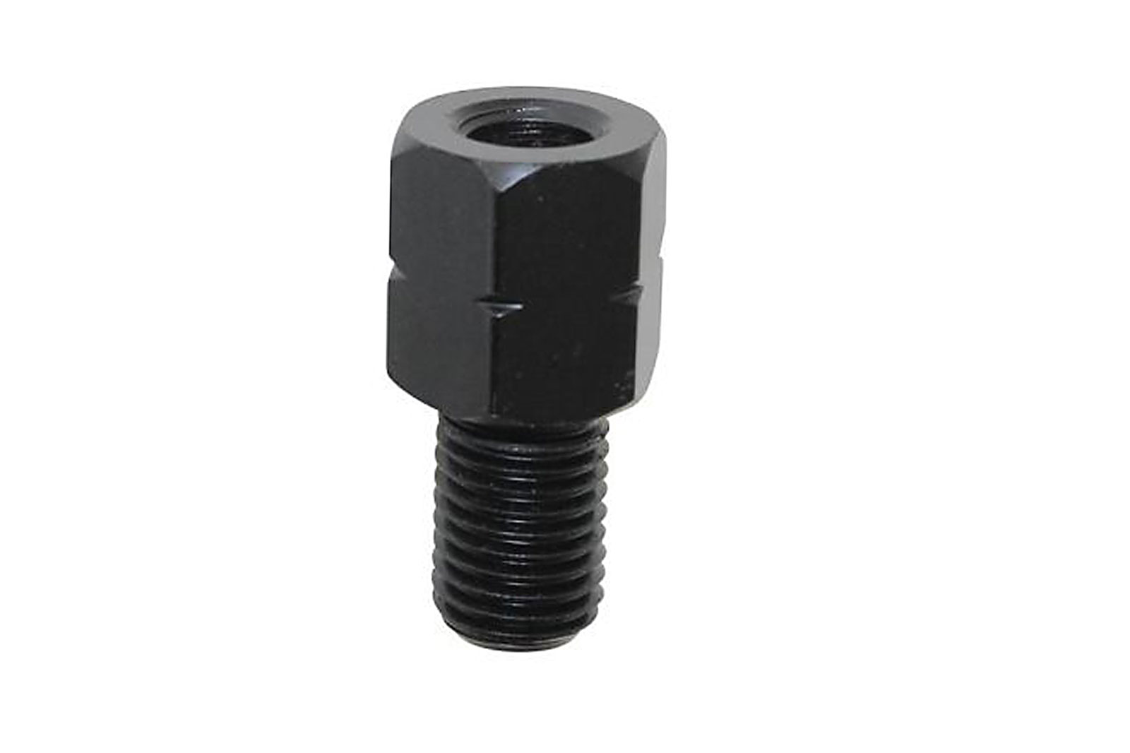 Mirror adapter inside M10x1.25 right-hand thread to bolt M10x1.25 left-hand thread, black