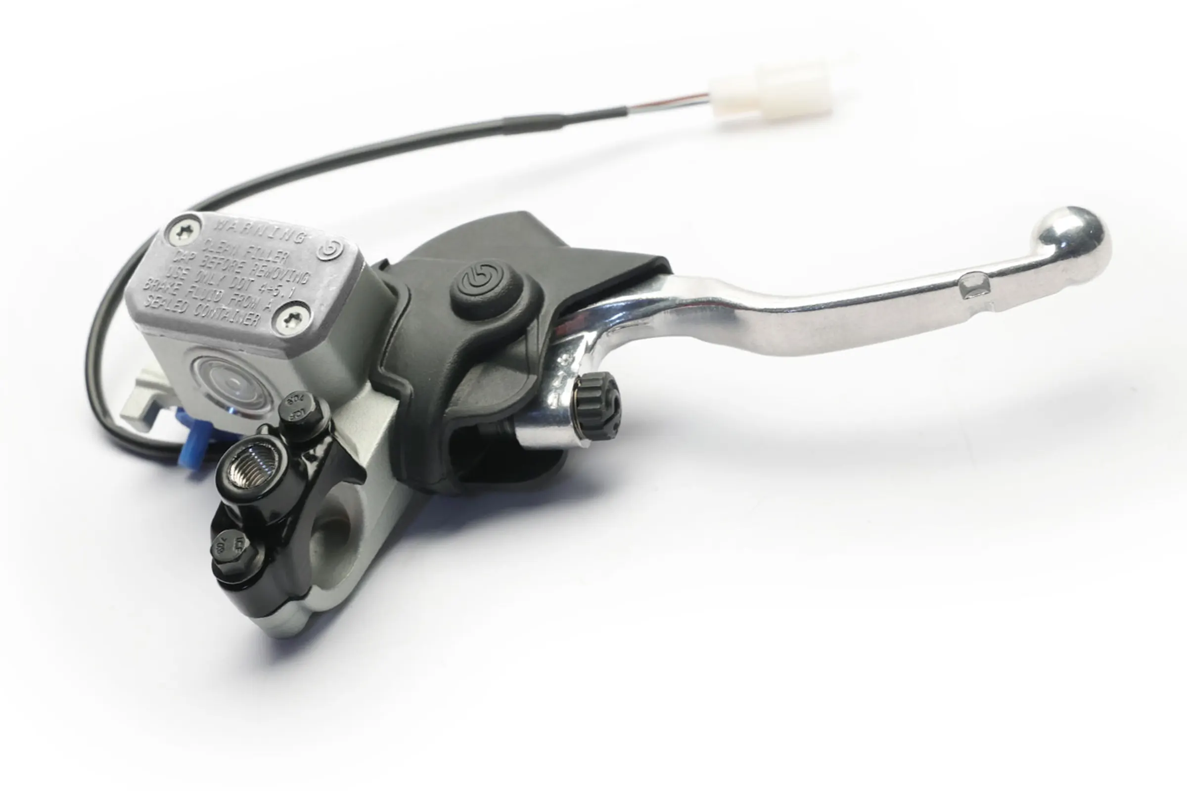 Brembo Handbremspumpe PS 10 mit Behälter, Bremslichtschalter und Spiegelaufnahme, silber