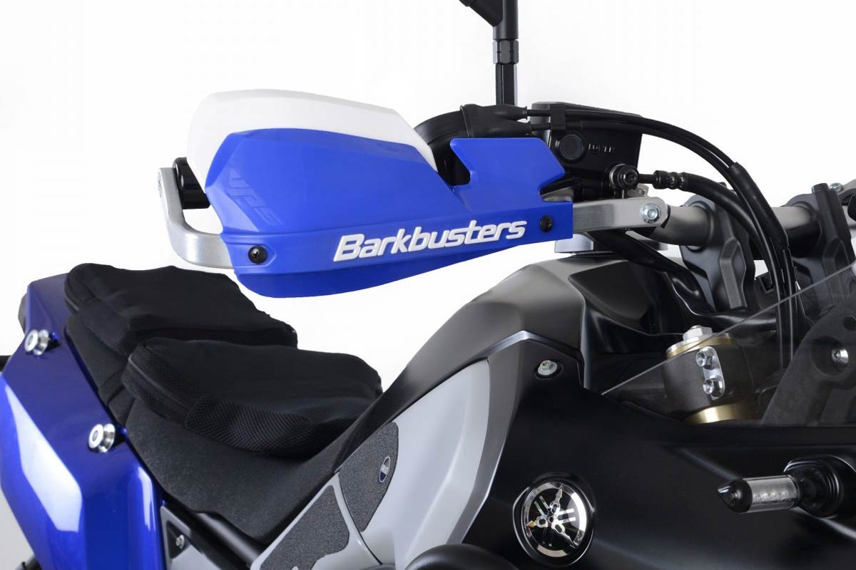 Motorrad-Handprotektor, Handschutzbügel, blau-weiß, Kunststoffschale, Aluminiumhalterung