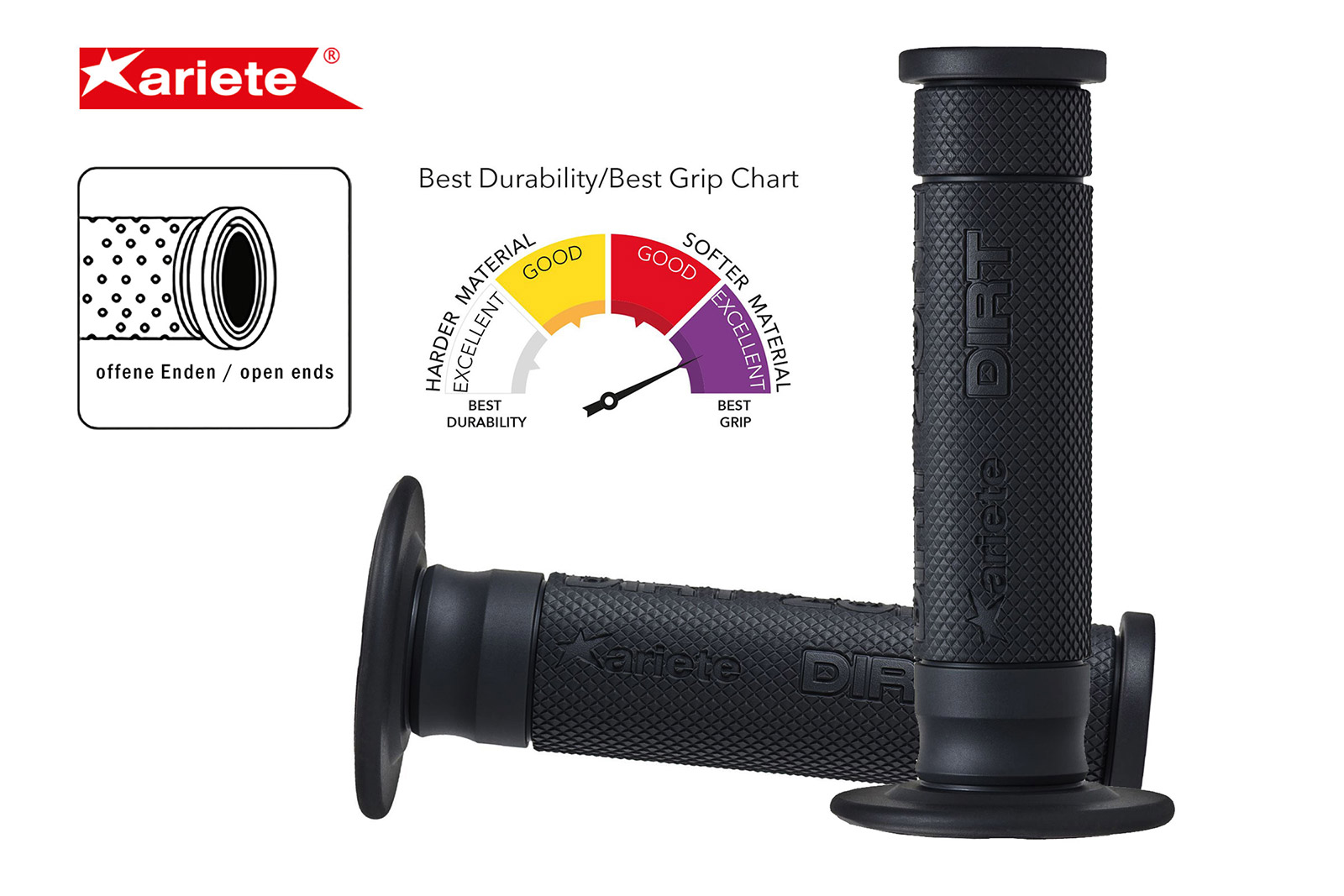 Ariete Grips Dirt Zone, open Ends, Length 135 mm Ariete Grips Dirt Zone, open Ends, Length 135 mm