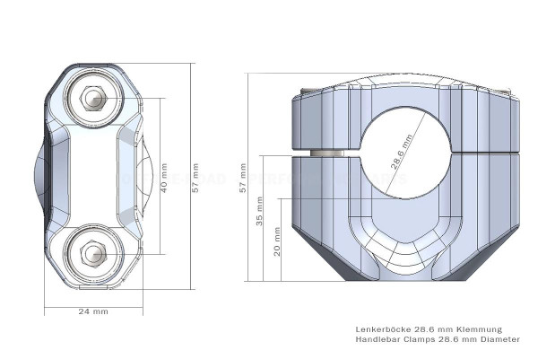 Lenkerklemmsatz E5 mit Verstärkungsplatte, 28mm, universal