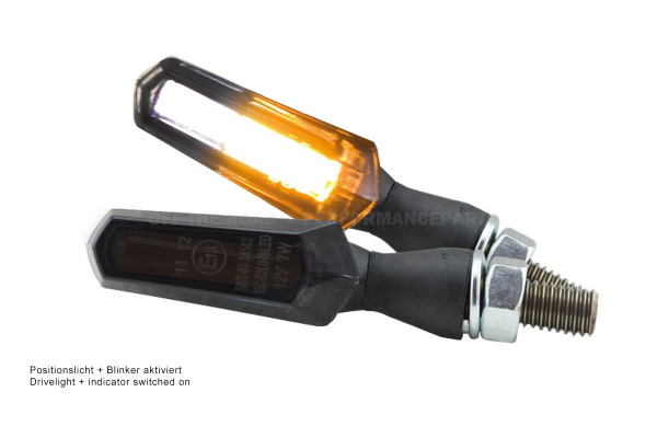 LED Mini Blinker-Stand- / Fahrlichtlicht Kombi, NADO, Aluminiumgehäuse, getöntes Glas, Paar, E-geprüft